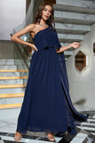 Navy One Shoulder formell kjole med spalt