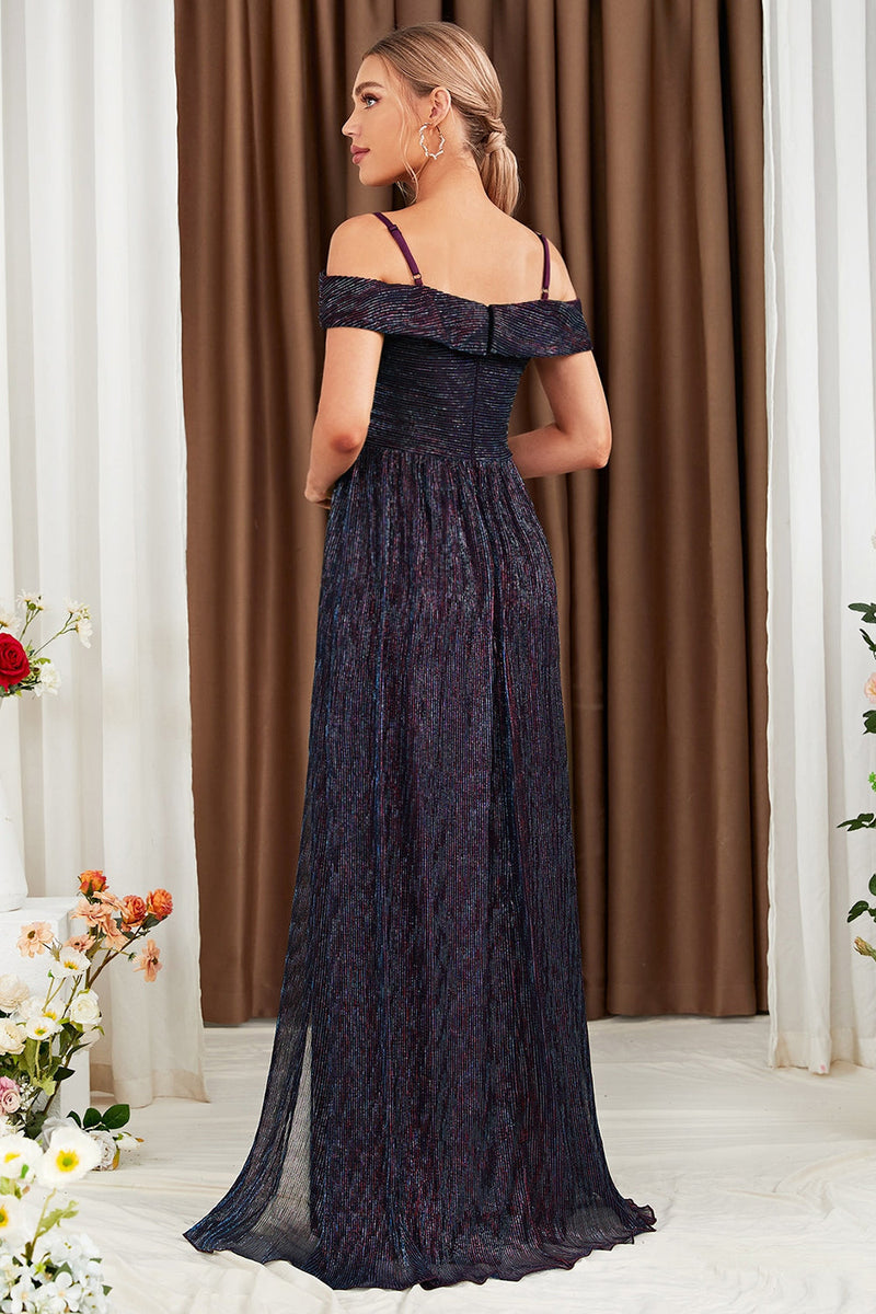 Load image into Gallery viewer, Glitter A-Line Purple Prom kjole med skulder