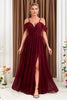 Load image into Gallery viewer, A-Line Cold Shoulder burgunder formell kjole med spalte
