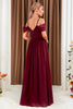 Load image into Gallery viewer, A-Line Cold Shoulder burgunder formell kjole med spalte