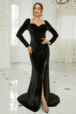 Svart havfrue Sweetheart Neck Velvet Long Prom Dress med Slit