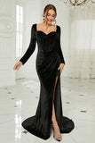 Svart havfrue Sweetheart Neck Velvet Long Prom Dress med Slit