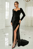 Svart havfrue Sweetheart Neck Velvet Long Prom Dress med Slit