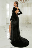 Svart havfrue Sweetheart Neck Velvet Long Prom Dress med Slit