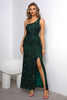Load image into Gallery viewer, Havfrue mørkegrønn En skulderpaljetter Prom kjole med spalt