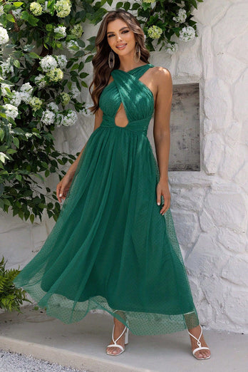 Mørkegrønn A-Line Tylle Long Prom Dress