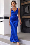 Royal Blue Mermaid Open Back Prom Dress med Slit
