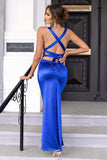 Royal Blue Mermaid Open Back Prom Dress med Slit