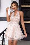 Halter Champagne Cocktail Dress med paljetter