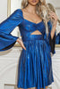 Load image into Gallery viewer, A-Line nøkkelhull blå cocktailkjole med ermer
