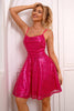 Load image into Gallery viewer, Sparkly A-Line Spaghetti stropper Hot Pink Cocktail Dress