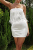 Load image into Gallery viewer, Stroppeløs hvit bodycon-kjole med frynser