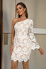 Load image into Gallery viewer, Hvit bodycon en skulder blonder kjole med lange ermer