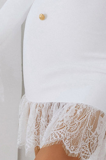 Hvit havfrue firkantet hals bodycon kjole med lange ermer