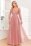 Dusty Rose A-Line lange ermer prom kjole