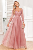 Dusty Rose A-Line lange ermer prom kjole