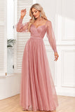 Dusty Rose A-Line lange ermer prom kjole