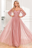 Dusty Rose A-Line lange ermer prom kjole