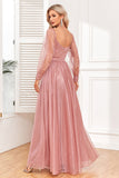 Dusty Rose A-Line lange ermer prom kjole