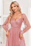 Dusty Rose A-Line lange ermer prom kjole