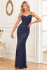 Load image into Gallery viewer, Navy Mermaid Spaghetti stropper Long Prom Dress