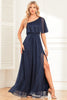 Load image into Gallery viewer, Sparkly A-Line Navy Prom kjole med Slit