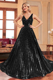 Sparkly A-Line Black Prom kjole med paljetter