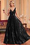 Sparkly A-Line Black Prom kjole med paljetter