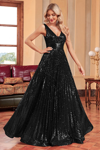 Sparkly A-Line Black Prom kjole med paljetter