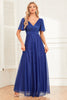 Load image into Gallery viewer, Sparkly Royal Blue A-Line V-Neck Long Prom Dress med Ruffles