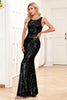 Load image into Gallery viewer, Golden Mermaid Round Neck Sequins Long Prom Dress