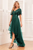 Load image into Gallery viewer, Burgunder A-linje V hals korte ermer høy lav prom kjole