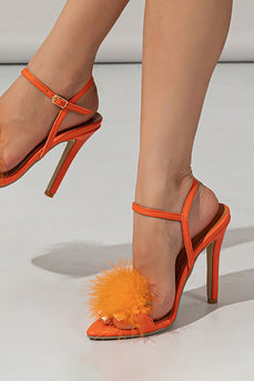 Oransje fjær Åpne tå stiletto sandaler
