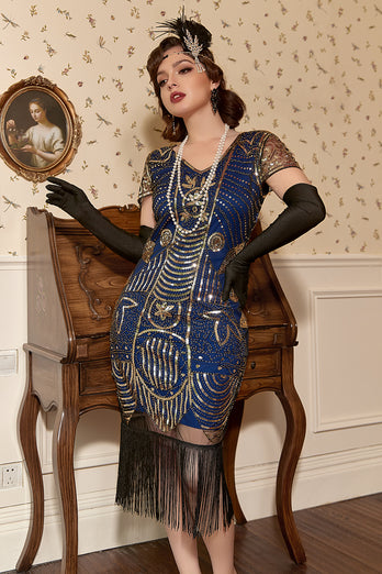 svart gylden 1920 retro paljett kjole