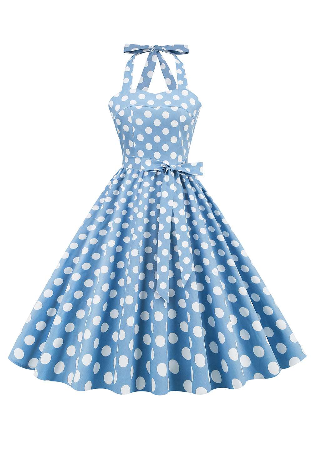 Halter Blå Polka Prikker 1950-tallet Kjole