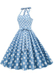 Halter Blå Polka Prikker 1950-tallet Kjole