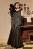 Load image into Gallery viewer, svart sølv paljetter lang 1920-tallet kjole