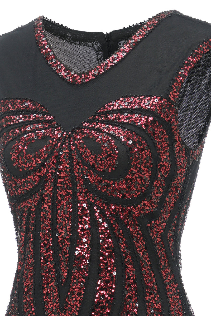 Load image into Gallery viewer, svart rød paljetter lang 1920-tallet kjole