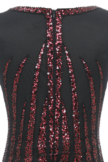 svart rød paljetter lang 1920-tallet kjole
