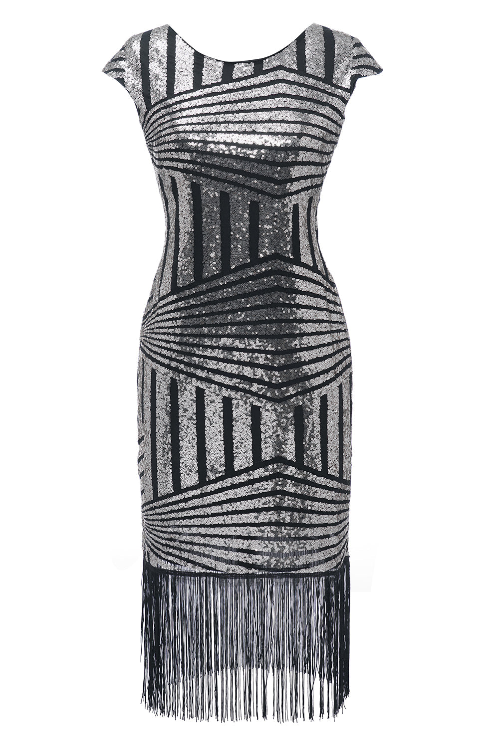 sølv rund hals 1920-tallet flapper kjole