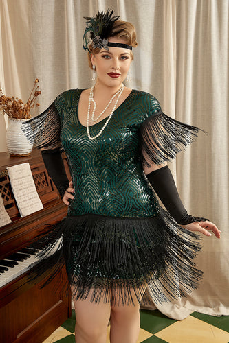 mørkegrønn pluss størrelse 1920-tallet Gatsby kjole