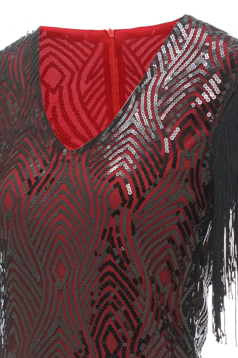 Load image into Gallery viewer, svart rød v nakke 1920-tallet fest kjole
