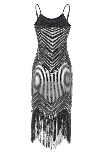 frynsete vintage 1920-tallet paljett kjole