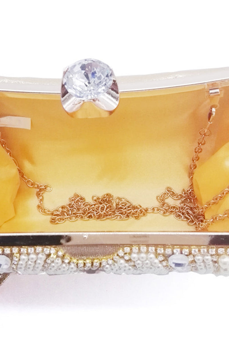 Load image into Gallery viewer, golden beaded perler fest clutch