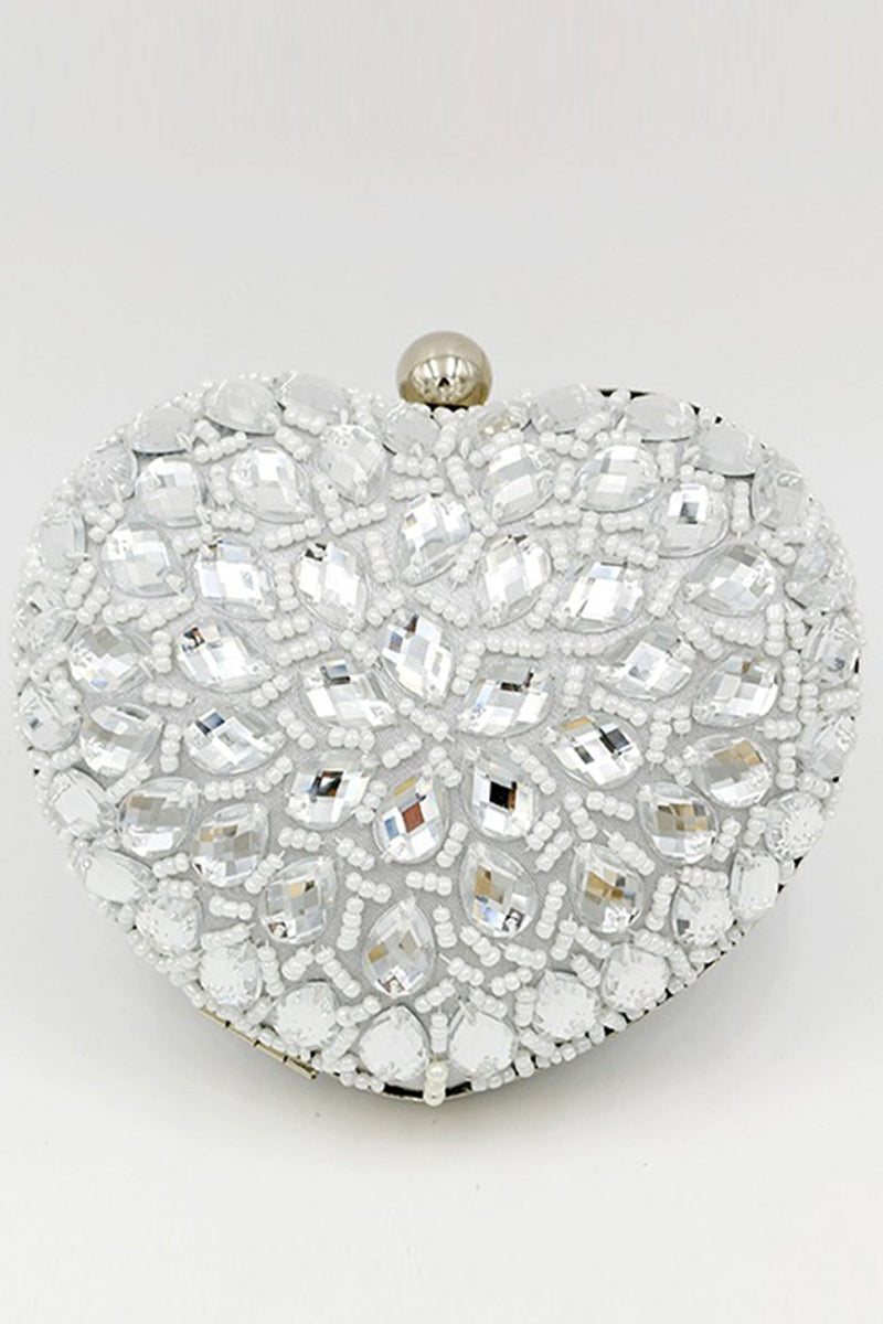 Load image into Gallery viewer, sølv beaded hjerte formet fest clutch