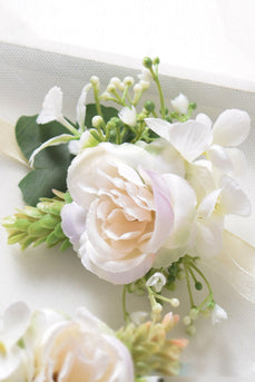 hvit kunstig rose bryllup håndledd corsage