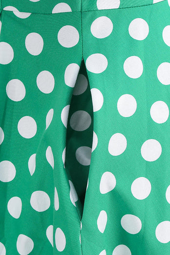 grønn hvit prikk vintage kjole med korte ermer