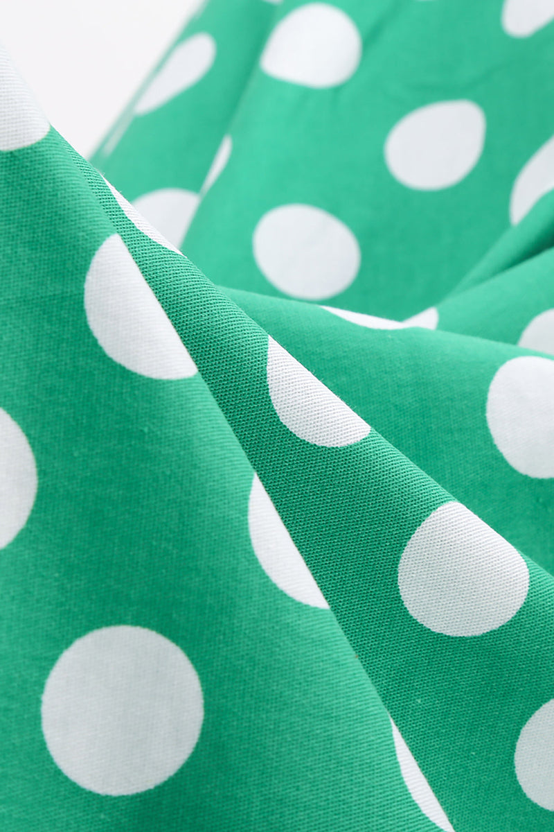 Load image into Gallery viewer, grønn hvit prikk vintage kjole med korte ermer