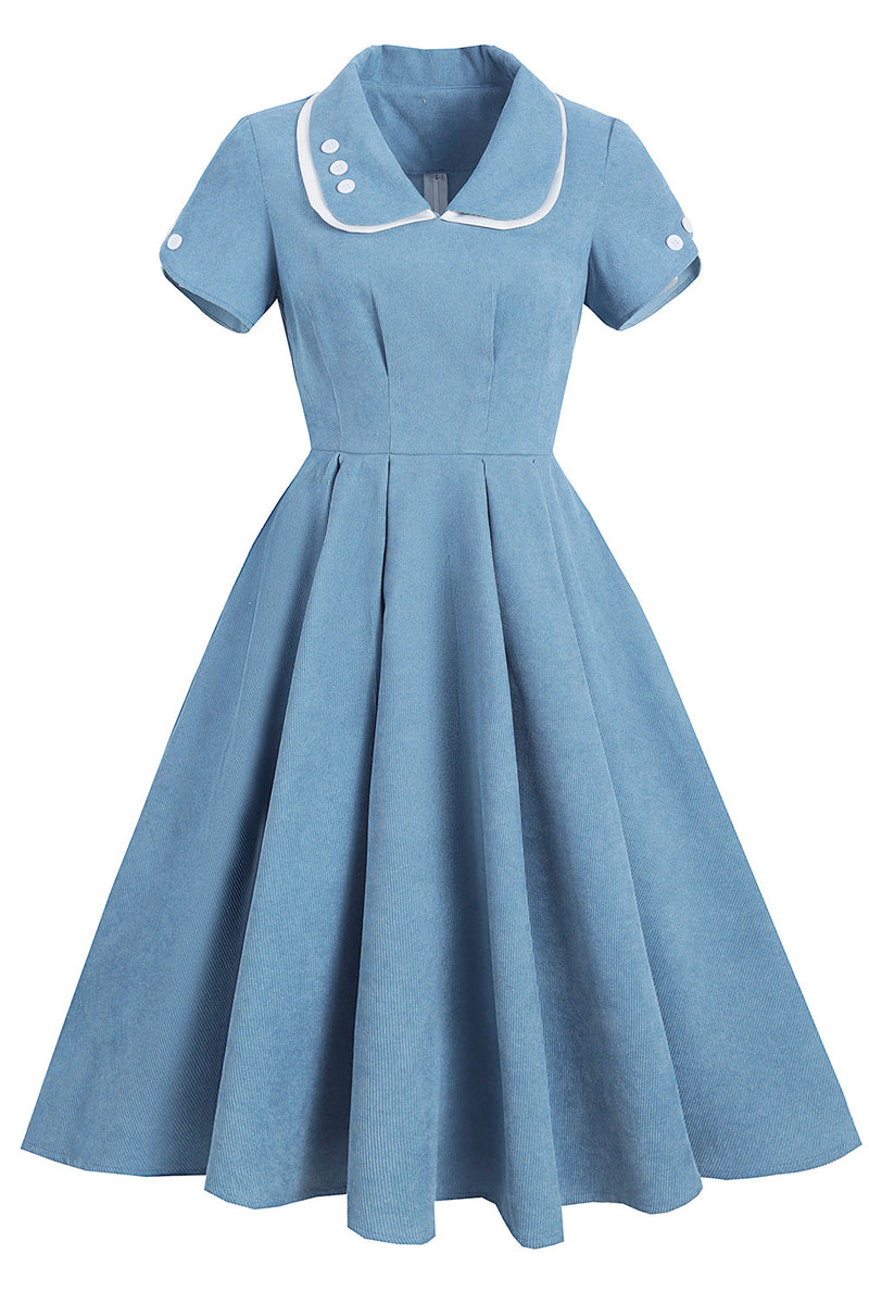 Load image into Gallery viewer, vintage blå solid 1950-tallet swing kjole