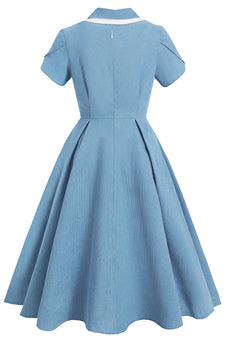vintage blå solid 1950-tallet swing kjole